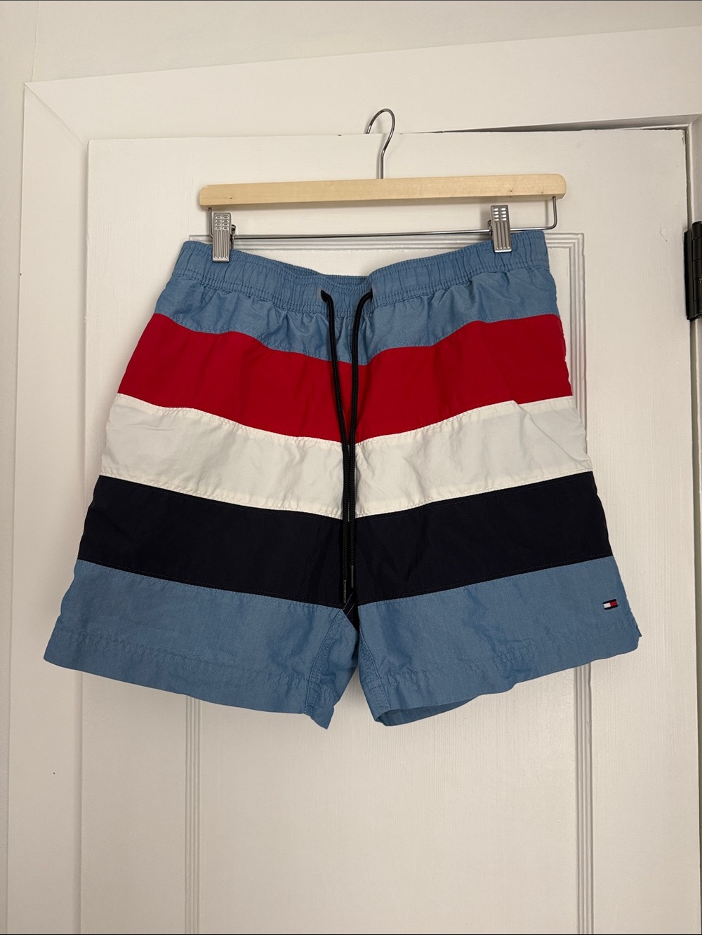 Tommy Hilfiger Red, White & Blue Stripe Swim Trunks Medium